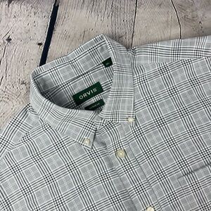Orvis Shirt Mens XL Gray Plaid Long Sleeve Button Up‎ Active Fit